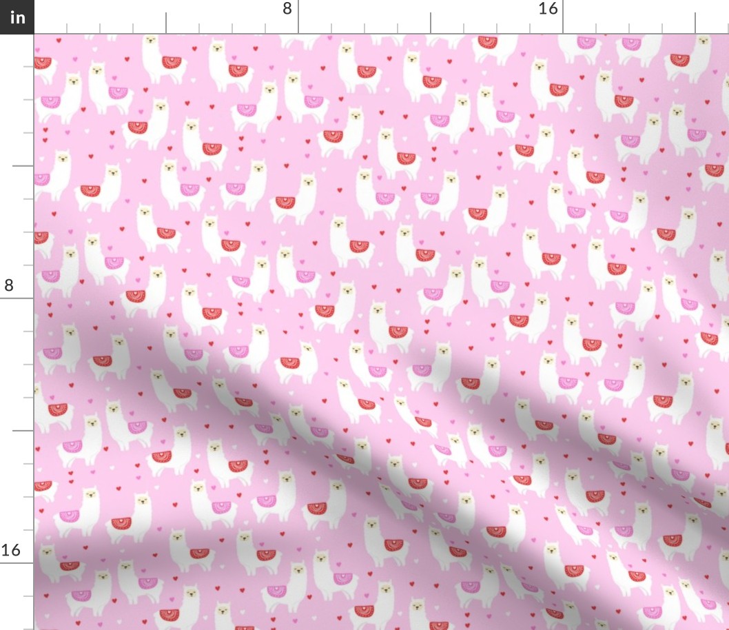 valentines llama pattern fabric - cute valentines fabric, llama fabric, valentines design, cute valentines day fabric - pink