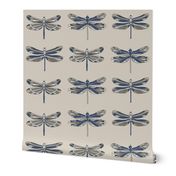 Sapphire Blue Dragonflies on beige