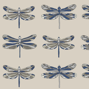 Sapphire Blue Dragonflies on beige