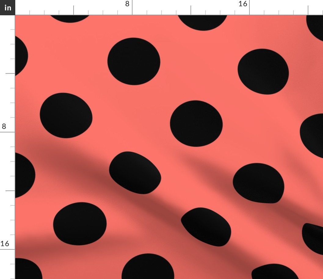 polka dot black on coral 6x6