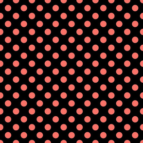 polka dot coral on black 2x2