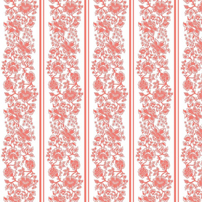 Coral and White Jacobean Wallpaper 4 inch