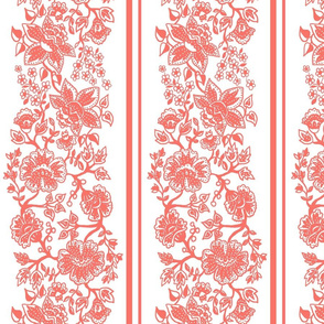 Coral and White Jacobean Wallpaper 8 inch