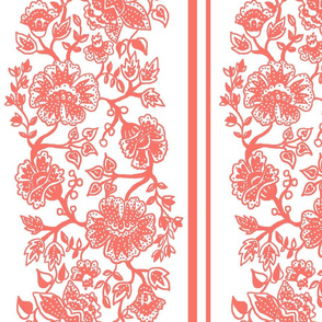 Coral and White Jacobean Wallpaper 12 inch