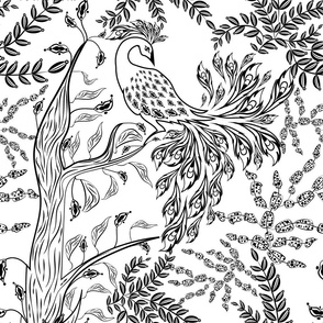 coloring Faity land seamless fantasy fairy bird leaves flowers pattern