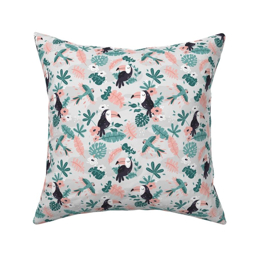 Tropical Toucans - SMALL - gray mint