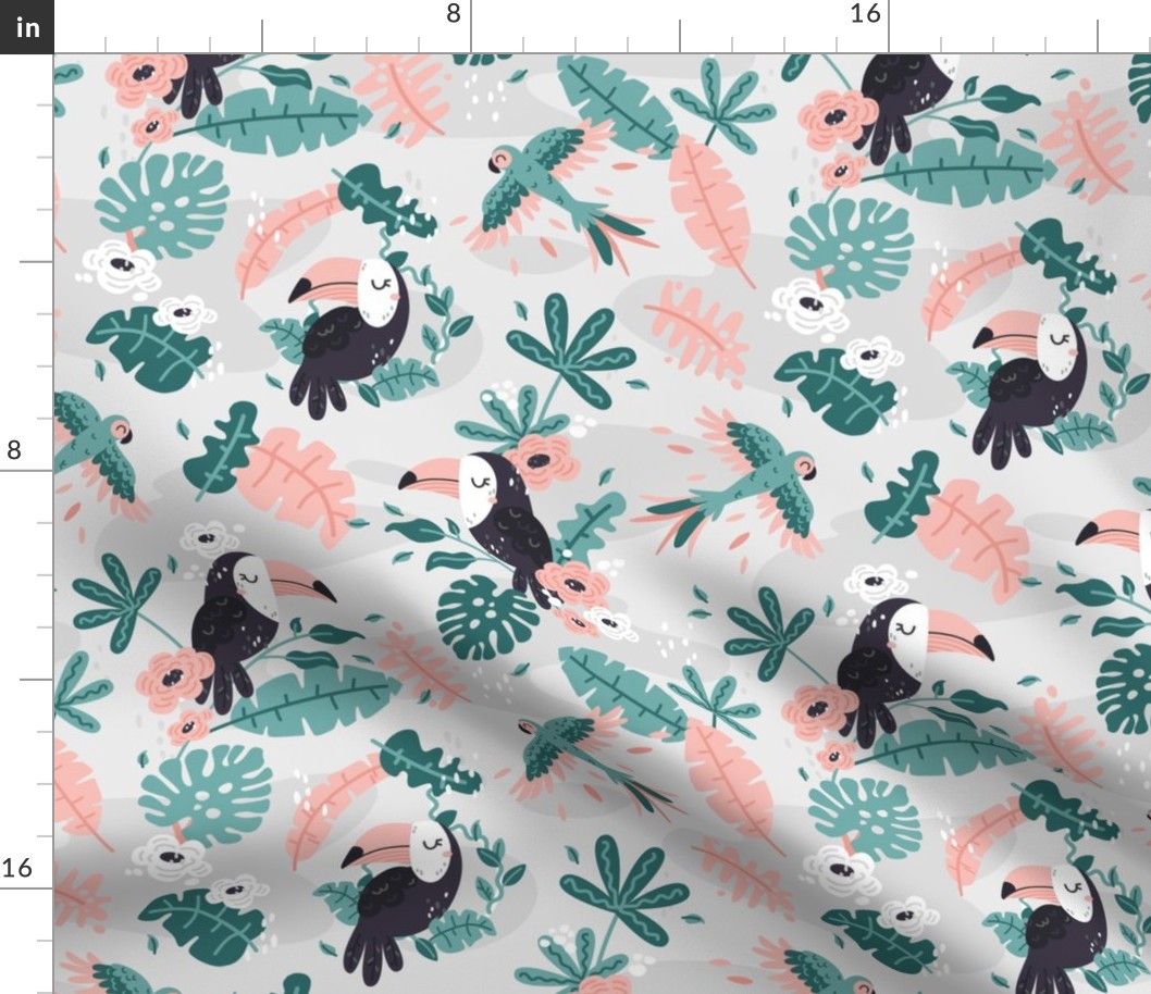 Tropical Toucans - BIG - gray mint