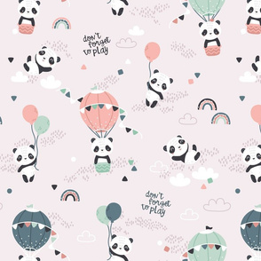 Playful pandas - BIG - beige green