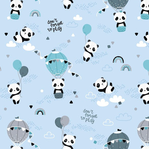 Playful pandas - BIG - blue mint