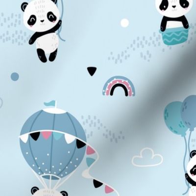 Playful pandas - BIG - blue pink