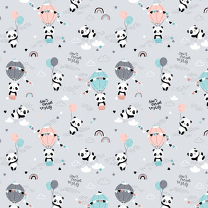 Playful pandas - SMALL - gray pink