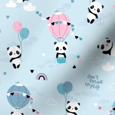 Playful pandas - SMALL - blue pink