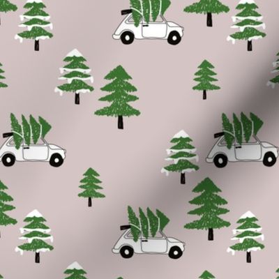 Christmas and pine tree winter wonderland seasonal winter day vintage car print gender neutral green