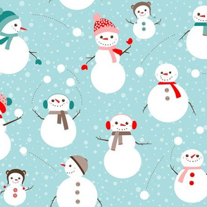 snowmen on blue