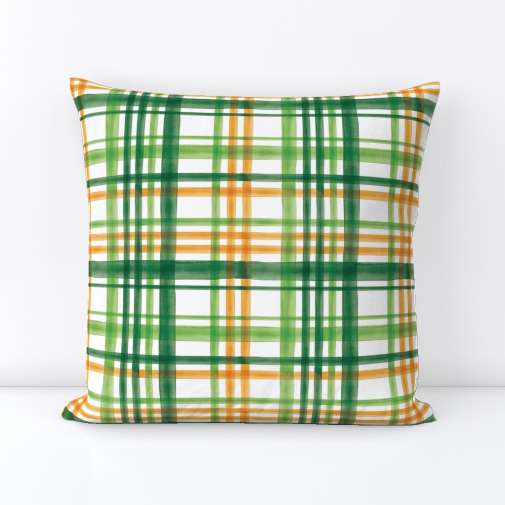 Irish Plaid - Watercolor with orange - St Patricks Day