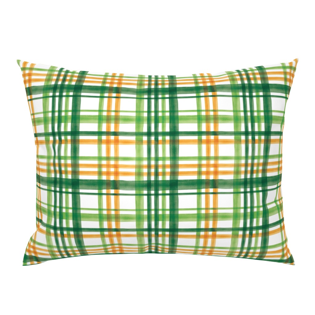 Irish Plaid - Watercolor with orange - St Patricks Day