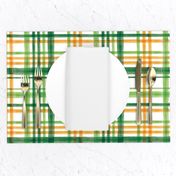 Irish Plaid - Watercolor with orange - St Patricks Day