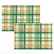 Irish Plaid - Watercolor with orange - St Patricks Day