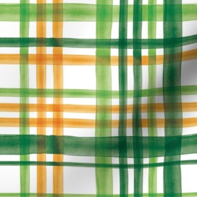 Irish Plaid - Watercolor with orange - St Patricks Day