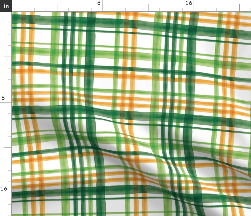 Irish Plaid - Watercolor with orange - St Patricks Day