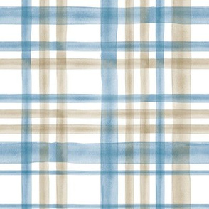 watercolor plaid - blue and tan