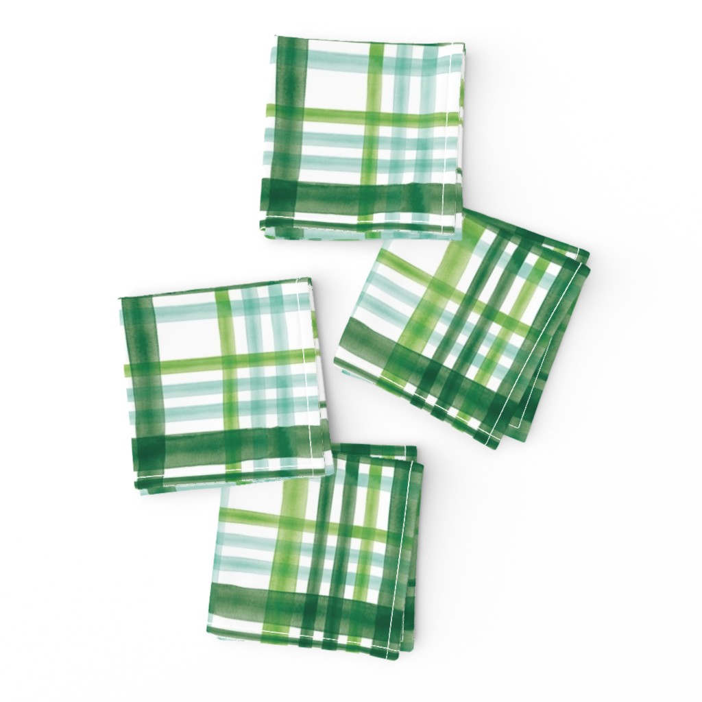 Irish Plaid - Watercolor with mint - St Patricks Day