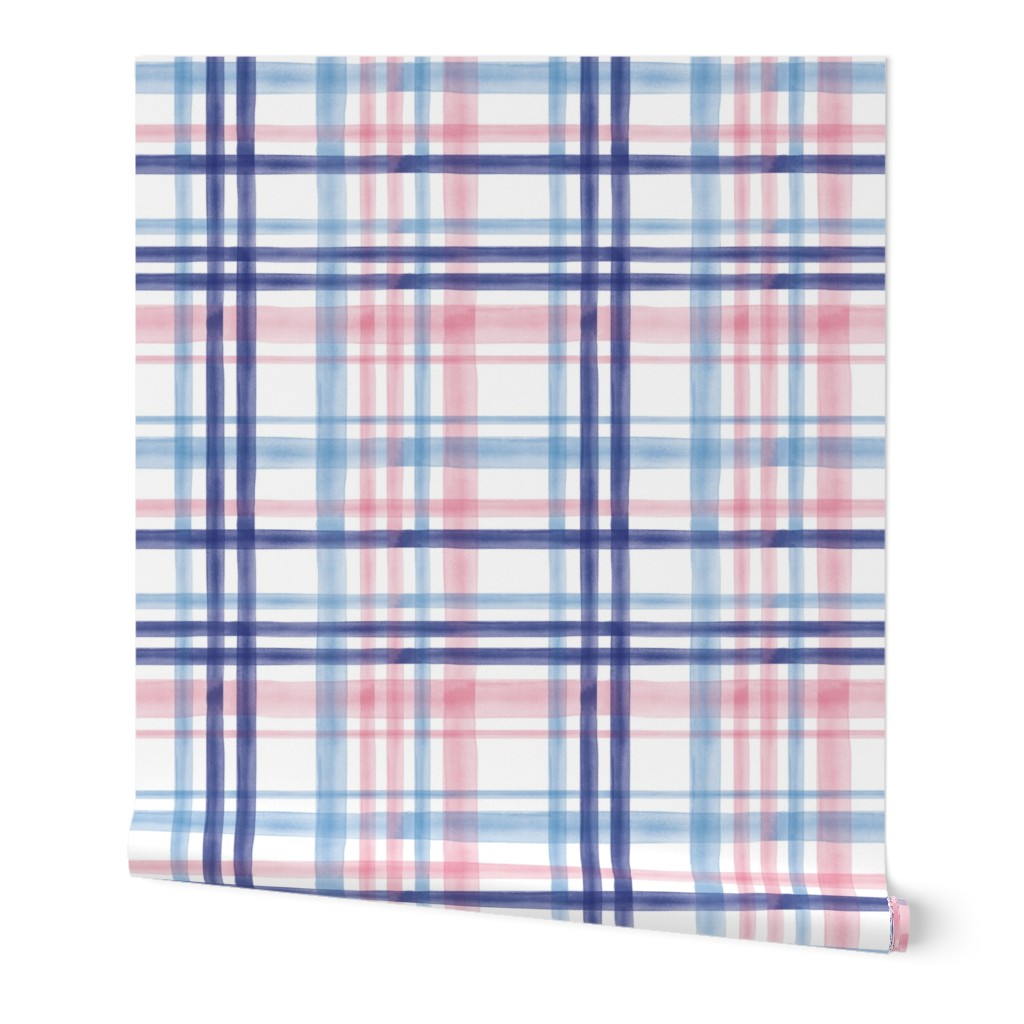 Spring Watercolor plaid - pink and blue
