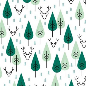 Winter  Canada wonderland reindeer pine tree forest Scandinavian winter nature design mint green