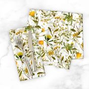 10" yellow vintage botanical wildflowers on  white