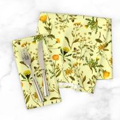 10” yellow vintage botanical wildflowers on yellow