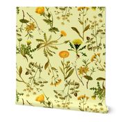 10” yellow vintage botanical wildflowers on yellow