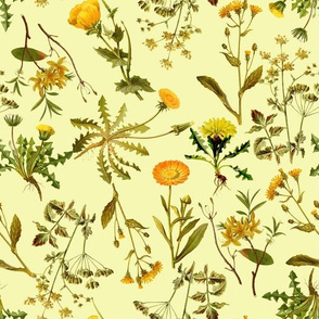 10” yellow vintage botanical wildflowers on yellow