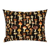 vintage hand drawn botanical fungus cabincore mushrooms double on black- Nostalgic  Autumn home decor, antique Psychadelic  Mushroom Wallpaper wallpaper,Antique mushroom fabric,mushrooms fabric