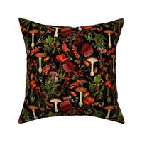 10" Elevate Your Home Decor with Vintage Botanical Nostalgia:  Autumn Wildflowers, Fungus, and Berries on Black.  Immerse in the Antique Dark Moody Gothic Victorian Vibes  with Mystic Goth Psychedelic Mushroom Wallpaper