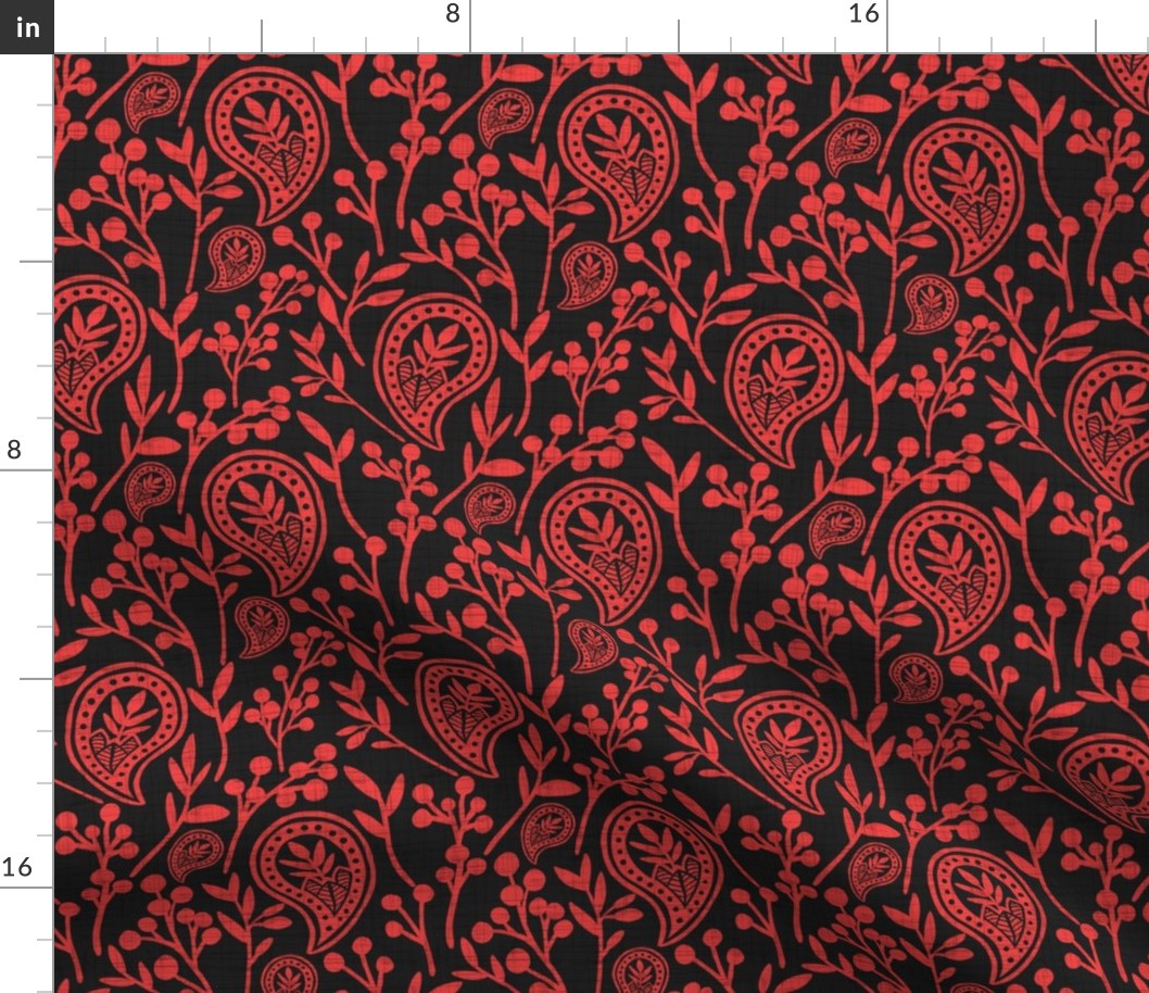 Grunge Floral Paisley - Coral