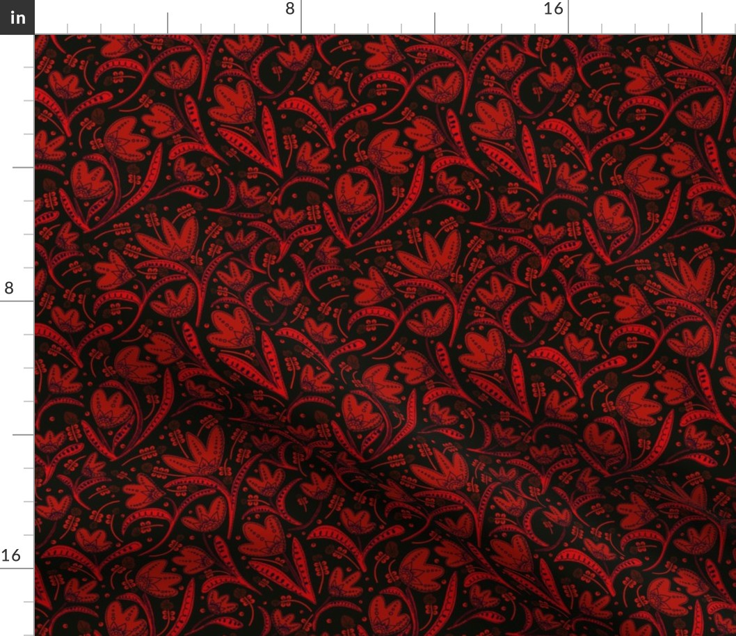 SteamPunk Inspired Red and Black - Tulips with paisley