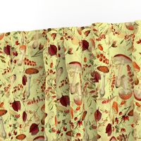 10" red vintage hand drawn botnical fungus mushrooms double on yellow Psychadelic  Mushroom Wallpaper