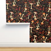 10" red vintage hand drawn botnical fungus mushrooms double on black Psychadelic  Mushroom Wallpaper