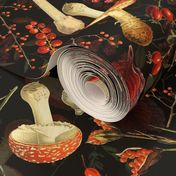 10" red vintage hand drawn botnical fungus mushrooms double on black Psychadelic  Mushroom Wallpaper