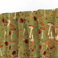 10" red vintage hand drawn botnical fungus mushrooms double on green Psychadelic  Mushroom Wallpaper