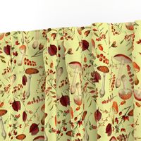 red vintage hand drawn botnical fungus mushrooms double on yellow Psychadelic  Mushroom Wallpaper