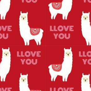 llove llama valentines day fabric - love llama fabric, valentines day fabric, cute girls valentines day design - cherry red