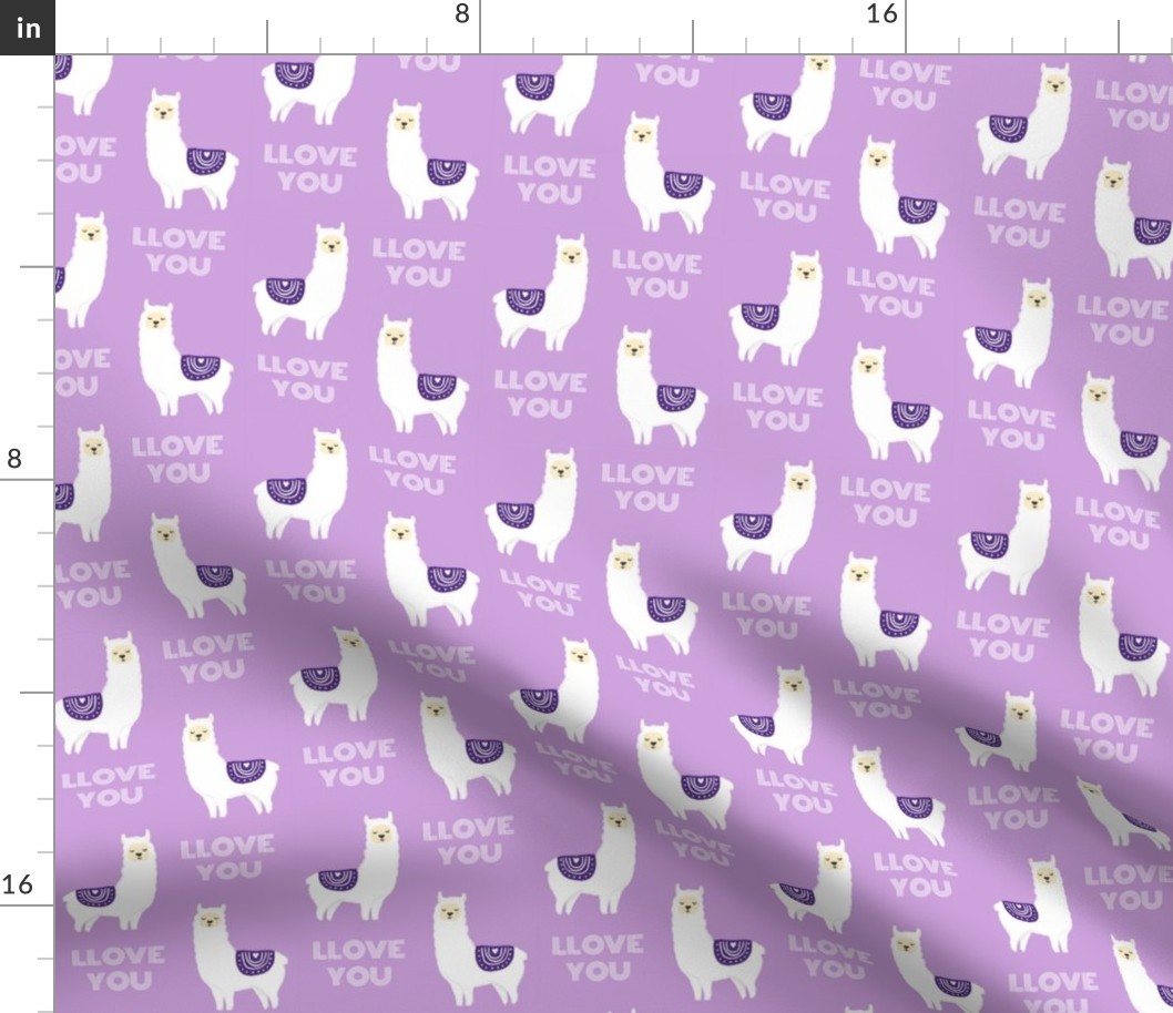 llove llama valentines day fabric - love llama fabric, valentines day fabric, cute girls valentines day design - purple