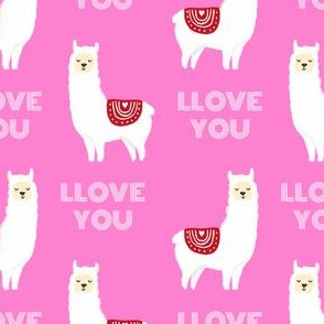 llove llama valentines day fabric - love llama fabric, valentines day fabric, cute girls valentines day design - bubblegum pink