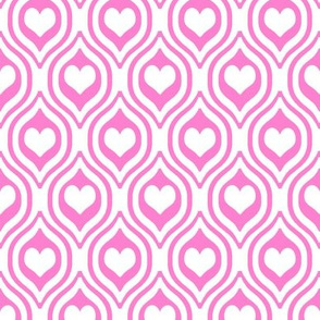 valentines day heart ogee pattern fabric - red and pink valentines day fabric, valentines fabric, ogee fabric, hearts fabric -  bubblegum pink