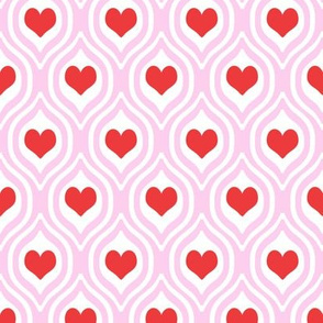 valentines day heart ogee pattern fabric - red and pink valentines day fabric, valentines fabric, ogee fabric, hearts fabric -  pastel pink