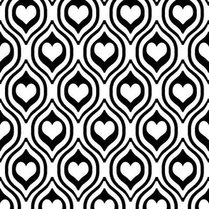 valentines day heart ogee pattern fabric - red and pink valentines day fabric, valentines fabric, ogee fabric, hearts fabric -  black