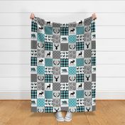 Woodland Dream Plaid Patchwork - Blue / Black, Gray Cheater Quilt Blanket, GL-BB