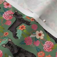 schnauzer dog floral fabric, giant schnauzer fabric, black schnauzer fabric, dog fabric, floral dogs fabric -  green