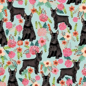 schnauzer dog floral fabric, giant schnauzer fabric, black schnauzer fabric, dog fabric, floral dogs fabric - light